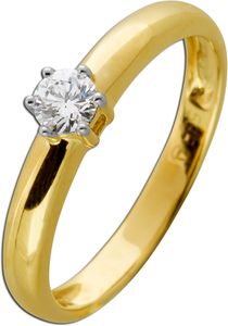 Solitär Ring Gelbgold 585 14 Karat 1 Diamant Brillantschliff 0,20ct W/SI Damenring 19
