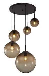 Globo Lighting Hängeleuchte Metall, Glas, Kabel PVC Schwarz, 5 Kugeln mit DM: 2x15-20-25-33 cm, ø: 650mm, H: 1500mm, exkl. 5x E27 40W 230V