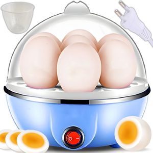 Elektrischer Eierkocher für bis zu 1-7 Eier Edelstahl Kunststoff 400 Watt Kocher mit Warmhaltefunktion und Messbecher Kochzeitüberwachung Blau Retoo