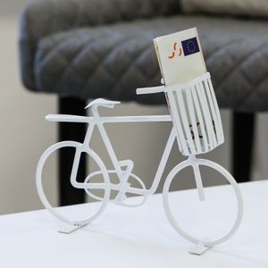 Deko Fahrrad mit Korb - Weiße Metalldeko -  Charmante Geschenkidee 11,5 x 18 cm