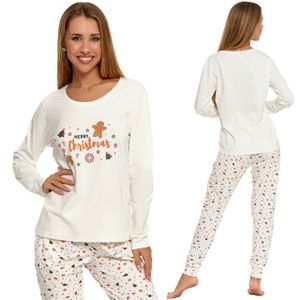 Moraj Damen Schlafanzug Weihnachten Langarm + Pyjamahose 5000-006, Farbe: Ecru, Große: M