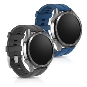 kwmobile 2x Sportarmband kompatibel mit Huawei Watch GT (46mm) Armband - Fitnesstracker Band Set aus TPU Silikon in Schwarz Dunkelblau