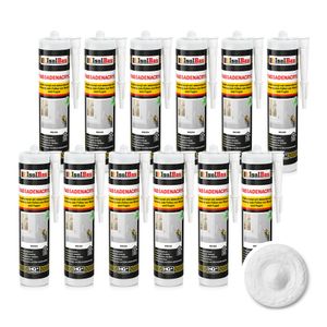 Isolbau Fassaden-Acryl - 12 x 300 ml Weiß Acryl-Dichtstoff mit Körnung zum Füllen von Rissen & Fugen im Innen- & Außenbereich - Kartusche