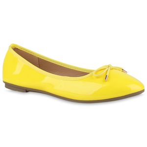 VAN HILL Damen Klassische Ballerinas Kunstleder Schleifen Schuhe 838469, Farbe: Gelb, Größe: 41