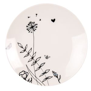 Clayre & Eef Frühstücksteller Ø 20 cm Beige Schwarz Porzellan Rund Blumen