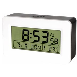 Design-Funkwecker mit Temperaturanzeige Datumsanzeige 2 Alarme Snooze Reisewecker lautlos ohne Ticken Weiß Funkuhr Digitaler Wecker Digitale Uhr