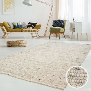 Handweb-Teppich Lambrecht Nutzschicht 100 % Schurwolle, Wohnzimmer, Esszimmer, Schlafzimmer Farbe Grau-Beige 170x230 cm