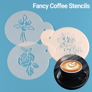 6pcs Espresso-Schablonen langlebige Barista-Werkzeuge wiederverwendbare Kakaoform ausgefallene Kaffeeschablonen für Cafe