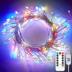 3m 100 LED Kupferdraht Cluster Lichterkette Wasserdicht 8 Lichtmodi USB mit Fernbedienung für Party Hochzeit Weihnachten Deko, Bunt