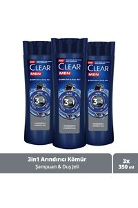 MNZ-Männer 3-in-1-Shampoo und Duschgel- reinigende Aktivkohle für Haare- Gesicht und Körper- 350 ml- 3er-Set. UNI. 3894