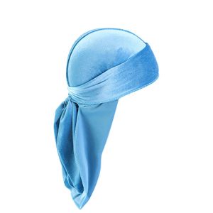 Durag-Mütze, einfarbig, ultraweich, hält warm, Samt, für Herren und Damen, Kopfwickel mit langem Schwanz für den Winter, Himmelblau