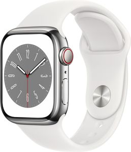 Apple Watch Series 8 41mm (A2773) Silver Stainless Sportband White CEL Neu