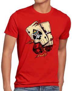 style3 One Ace Herren T-Shirt poker piece strohhut bande anime manga, Größe:M, Farbe:Rot