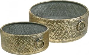 2er-Set Deko-Schalen im Antik-Look, Goldenes Metall, Vintage Übertopf, Gehämmert, Ø37/31cm, Vielseitig