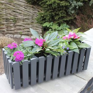 Blumenkasten 46,5 cm Balkonkasten Landhaus Lattenzaun Holzoptik Pflanzkasten , Farbe:anthrazit