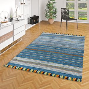 Natur Teppich Kelim Kalleen Blau, Größe:70x140 cm