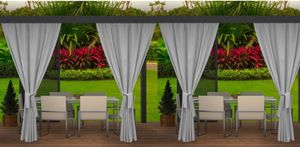 Gartenvorhang 4 Stück 155x200cm, Garten Vorhang Grau, Terrasse Vorhang, wasserdichter Außenvorhang, Außenvorhang, Balkon Vorhang