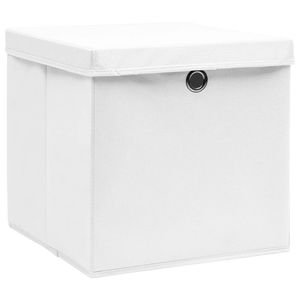 vidaXL Úložné boxy s vekom 4 ks 28x28x28 cm biele