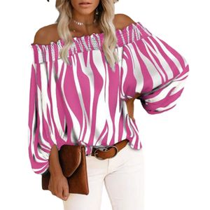 Damen y Schulterfreies T-Shirt Gestreiftes Pullover Top,Farbe: Rosa,Größe:L