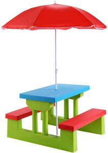 Kindersitzgruppe mit Sonnenschirm, Gartenmöbel für Kinder, Kinder Sitzgarnitur, Kinder Möbel Set Garten, Kinder Sitzbank draußen (Modell 1)