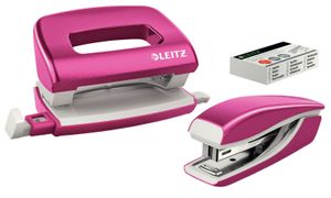 LEITZ Heftgerät & Locher Set Mini Nexxt WOW pink metallic