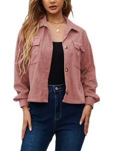 Ladies Reversblusen Tops Arbeiten Einfarbige Outwear Casual Long Sleeve Shirt Jackets,Farbe:Rosa,Größe:Xl