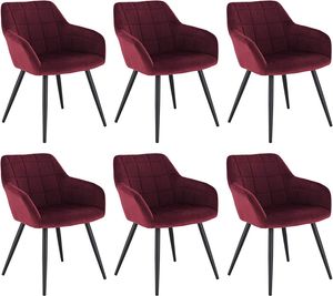 WOLTU 6 x Esszimmerstühle 6er Set Esszimmerstuhl Küchenstuhl Polsterstuhl Design Stuhl mit Armlehnen, mit Sitzfläche aus Samt, Gestell aus Metall, Bordeaux