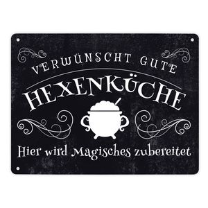 Verwünscht gute Hexenküche Halloween Metallschild XL in 21x28 cm mit lustigem