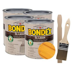 Bondex Öl-Lasur mit Pinsel und Rührstab 4 x 0,75l - oregon pine