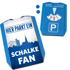 Hier parkt ein Schalke Fan Parkscheibe in Vereinsfarben