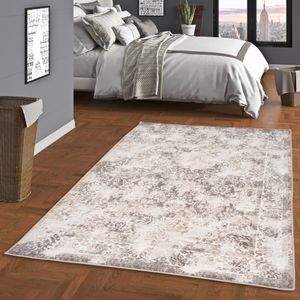 Designer Teppich Tawira Vintage Grau Beige Bordüre, Größe:140x200 cm
