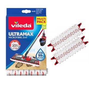 Vileda UltraMax Flachbesen Nachfüllpackung, Mikrofaser, Weiß und Rot, Standardgröße