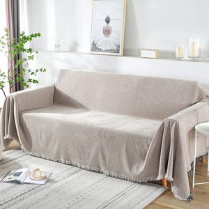 Sofabezug Sofaüberwurf für 2/3/4-Sitzer, Baumwolle Sofa Überwurf mit Quasten, Couchbezüge für Haustiere und Kinder(180*300cm, Khaki)