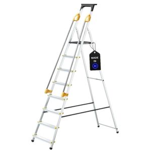 Stufenstehleiter mit Werkzeugablage & Handlauf ECONOMY BASIC | einseitig begehbar | 8 Stufen | Arbeitshöhe 3,62m | Traglast 150kg