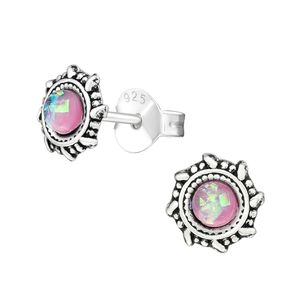 Opal Ohrstecker: Runde Ohrringe Silber 925 Pink