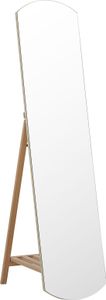 BELIANI Lustro podłogowe jasne drewno szkło MDF 35 x 150 cm z półką stojakiem nowoczesne stojące do salon sypialni garderoby