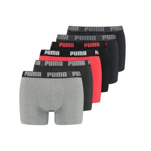 PUMA Herren Boxer Shorts, 6er Pack - Basic Boxer ECOM, Baumwolle Stretch, Everyday Grau/Schwarz/Rot 2XL