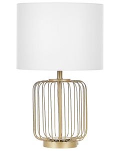 BELIANI Tischlampe Gold Metall 58 cm Stoffschirm Weiß Lampenfuss aus zahlreichen goldverzierten Längsstäben Kabel mit Schalter Modernes Design