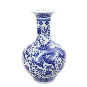 Fine Asianliving Chinesische Vase Porzellan Drache Blau und Weiß D22xH35cm Dekorative Vase Blumenvase Orientalische Keramik Vase Dekoration Vase Moderne Tischdekoration Vase