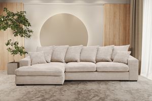 Kaise Möbel Ecksofa mit schlaffunktion und bettkasten, Sofa L-form, Couch L-form Gabon stoff Zoom Creme Ottomane Links
