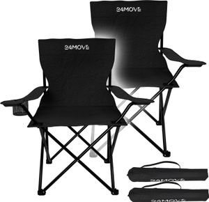 24MOVE® Campingstuhl Faltstuhl, 2er Set, schwarz, mit Getränkehalter und Tragetasche Outdoor, faltbar max. 100kg, Anglerstuhl, Klappstuhl