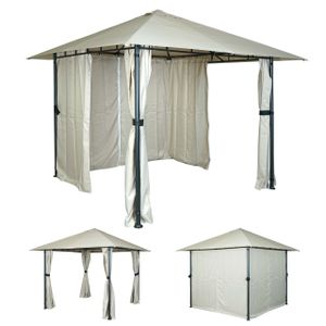 Pergola HWC-J63, Garten Pavillon Terrassenüberdachung mit Seitenwand, 3x3m  creme-beige