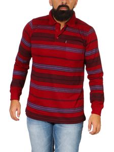 Herren Polo Shirt Langarm Longsleeve mit Brusttaschen, Rot XL