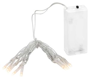 Lex Light LED Lichterkette 10 LEDs Ø3mm warmweiß 90cm transparentes Kabel Batteriebetrieb