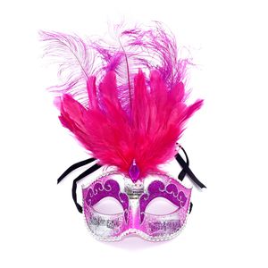 Pinke-Violette Venezianische Federmaske / Karneval Venedig Noten Maske