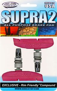 Kool-Stop Bremsschuhe T3 Supra 2 V-Brake, L=66,5mm asymm., für Aluminiumfelgen, rosa