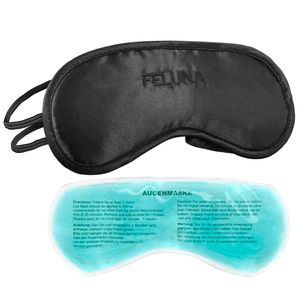 Feluna Premium Schlafmaske ?mit Kühlkissen? auch als Augenmaske zu verwenden; Schlafbrille mit verstellbarem Gummiband und Seiden-Touch - Schwarz