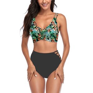 Damen Y Push Up Bikini Zweiteiliger Badeanzug Halfter Floral Hohe Taille,Farbe:L,Größe:Orange