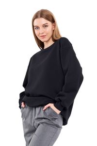 COMEOR Sweatshirt Damen Bequemer Oversize Pullover aus Baumwolle, Langarmshirt als Basic Pulli ohne Kapuze Regular Fit (Schwarz 2XL)