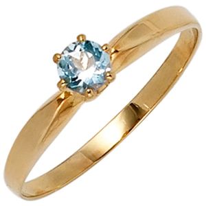 JOBO Damen Ring 585 Gold Gelbgold 1 Aquamarin hellblau Goldring Größe 54